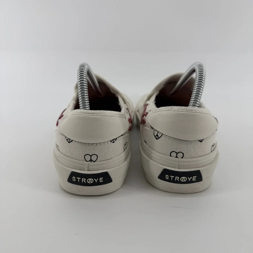 Straye Ventura Boo Johnson Mens 7.5 Cream Peace Love Flame Slip On Sneakers